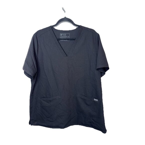 Figs Black Short Sleeve Scrub Top Size XX-Large XXL 2 Pockets Healthcare R - Picture 1 of 4